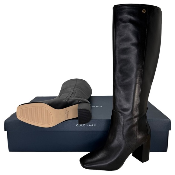 Cole Haan Chrystie Black Leather 75MM Knee High Heeled Womens Boots Size 7M - Picture 11 of 12